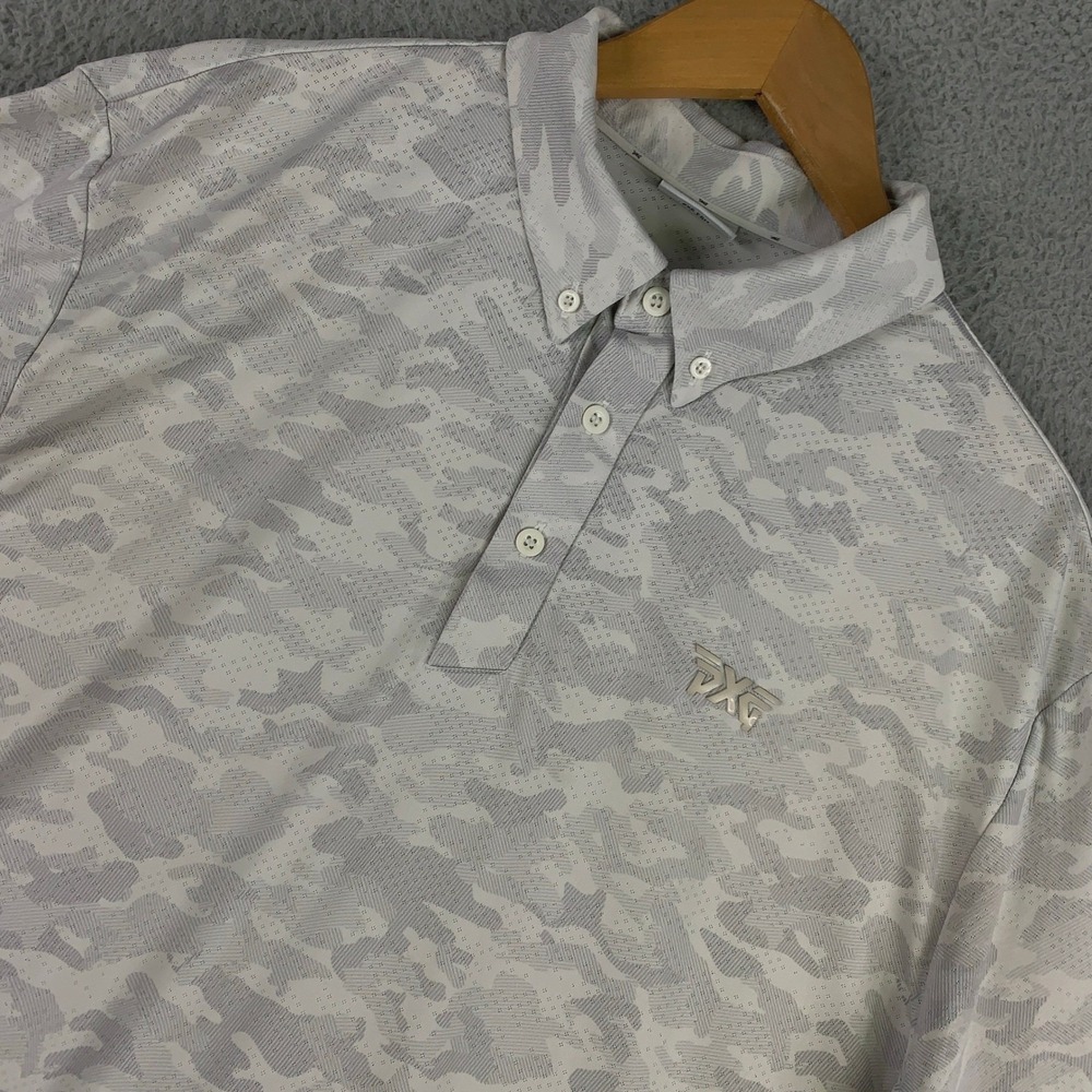 PXG Golf Camo Polo Mens Medium M Grey Short Sleeve Performance Shirt Comfort Fit